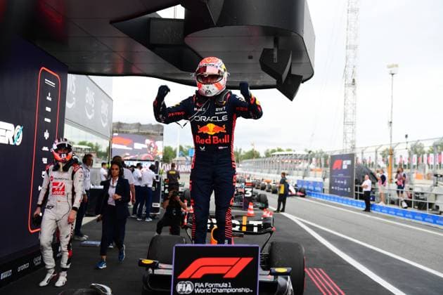F1 Grand Prix of Spain Max Verstappen of Red Bull Racing Honda celebrate on podium during race of Spanish GP, 8th round of FIA Formula 1 World Championship, WM, Weltmeisterschaft in Circuit de Catalunya, Montmelo, Catalunya, Spain, 04 06 23 MontmelÃ² Catalunya Spain  Copyright: xAndreaxDiodatox originalFilename:diodato-notitle230604_npUQE.jpg