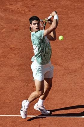 Carlos Alcaraz, ESP, during fourth round of 2023 French Open at Roland Garros, Paris, 04 06 2023