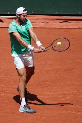 Karen Khachanov, RUS, during fourth round of 2023 French Open at Roland Garros, Paris, 04 06 2023