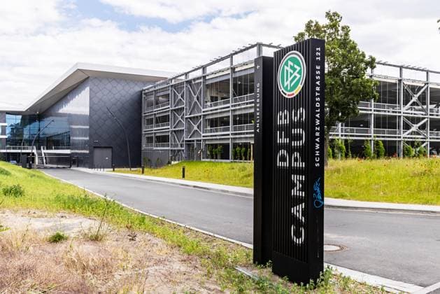 DFB Campus Frankfurt The German Football Association (DFB) has spent 180 million euros on its new headquarters with a soccer hall, soccer pitches and seminar rooms 04 06 2023 Frankfurt am Main, Hesse, Germany, Europe Â