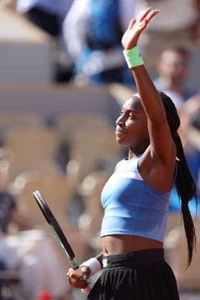 Coco Gauff, USA, during fourth round of 2023 French Open at Roland Garros, Paris, 05 06 2023