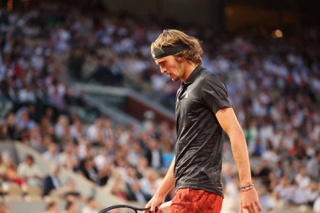 Alexander Zverev of Germany plays against Grigor Dimitrov of Bulgaria at the Roland Garros French Tennis Open in Paris, France, on Monday, June 5, 2023. Zverev won 6-1, 6-4, 6-3 and qualified for the quarter finals.  PAR20230605137 MAYAxVIDON-WHITE