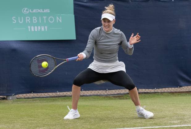Alison Riske (USA) playing against Viktorija Golubic in the first round of the W100 Surbiton Trophy, at Surbiton Lawn Tennis Club, Surbiton, England on the 6th June 2023. Copyright: xAlanxStanfordx PMI-5581-0019