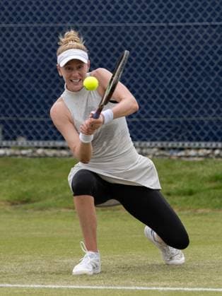 Alison Riske (USA) playing against Viktorija Golubic in the first round of the W100 Surbiton Trophy, at Surbiton Lawn Tennis Club, Surbiton, England on the 6th June 2023. Copyright: xAlanxStanfordx PMI-5581-0020
