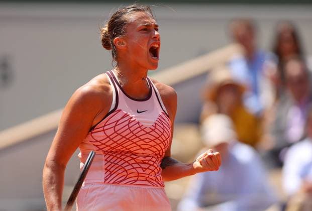 Mandatory Credit: Photo by Ella Ling Shutterstock (13949269ap) Aryna Sabalenka of Belarus celebrates French Open Tennis, Day 10, Roland Garros, Paris, France - 06 June 2023 French Open Tennis, Day 10, Roland Garros, Paris, France - 06 June 2023  Copyright: xEllaxLing Shutterstockx 13949269ap