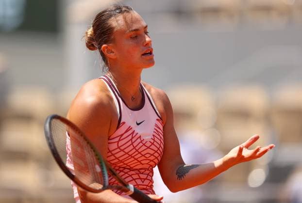 Mandatory Credit: Photo by Ella Ling Shutterstock (13949269bc) Aryna Sabalenka of Belarus frustrated French Open Tennis, Day 10, Roland Garros, Paris, France - 06 June 2023 French Open Tennis, Day 10, Roland Garros, Paris, France - 06 June 2023  Copyright: xEllaxLing Shutterstockx 13949269bc