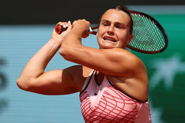 Mandatory Credit: Photo by Ella Ling Shutterstock (13949269bg) Aryna Sabalenka of Belarus in action French Open Tennis, Day 10, Roland Garros, Paris, France - 06 June 2023 French Open Tennis, Day 10, Roland Garros, Paris, France - 06 June 2023  Copyright: xEllaxLing Shutterstockx 13949269bg