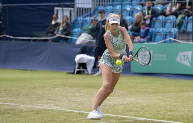 Katie Boulter (GBR) during her match against Olivia Gadecki (AUS) in the first round of the W100 Surbiton Trophy, at Surbiton Lawn Tennis Club, Surbiton, England on the 6th June 2023. Copyright: xAlanxStanfordx PMI-5581-0146
