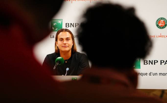 Mandatory Credit: Photo by Javier Garcia Shutterstock (13949267bs) Aryna Sabalenka in her post match press conference, PK, Pressekonferenz French Open Tennis, Day 10, Roland Garros, Paris, France - 06 June 2023 French Open Tennis, Day 10, Roland Garros, Paris, France - 06 June 2023 Copyright: xJavierxGarcia Shutterstockx 13949267bs