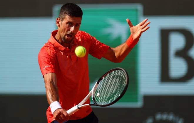 Mandatory Credit: Photo by Ella Ling Shutterstock (13949269bs) Novak Djokovic of Serbia in action French Open Tennis, Day 10, Roland Garros, Paris, France - 06 June 2023 French Open Tennis, Day 10, Roland Garros, Paris, France - 06 June 2023  Copyright: xEllaxLing Shutterstockx 13949269bs