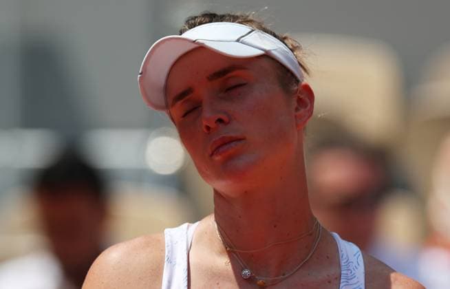 (230606) -- PARIS, June 6, 2023 -- Elina Svitolina of Ukraine reacts during the women s singles quarterfinals between Aryna Sabalenka of Belarus and Elina Svitolina of Ukraine at the French Open tennis tournament at Roland Garros in Paris, France, on June 6, 2023. ) (SP)FRANCE-PARIS-TENNIS-ROLAND GARROS-FRENCH OPEN-WOMEN S SINGLES GaoxJing 