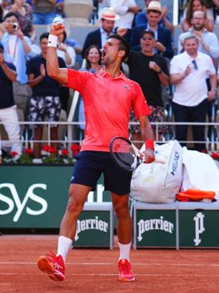 Mandatory Credit: Photo by Javier Garcia Shutterstock (13949267co) Novak Djokovic celebrates his quarter final win and reacts towards Spidercam French Open Tennis, Day 10, Roland Garros, Paris, France - 06 June 2023 French Open Tennis, Day 10, Roland Garros, Paris, France - 06 June 2023  Copyright: xJavierxGarcia Shutterstockx 13949267co