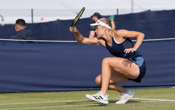 Katie Swan (GBR) in the first round of the W100 Doubles Surbiton Trophy, at Surbiton Lawn Tennis Club, Surbiton, England on the 6th June 2023. Copyright: xAlanxStanfordx PMI-5581-0211