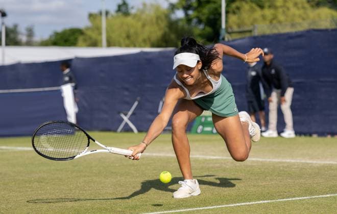 Pricilla Hon (AUS) in the first round of the W100 Doubles Surbiton Trophy, at Surbiton Lawn Tennis Club, Surbiton, England on the 6th June 2023. Copyright: xAlanxStanfordx PMI-5581-0240