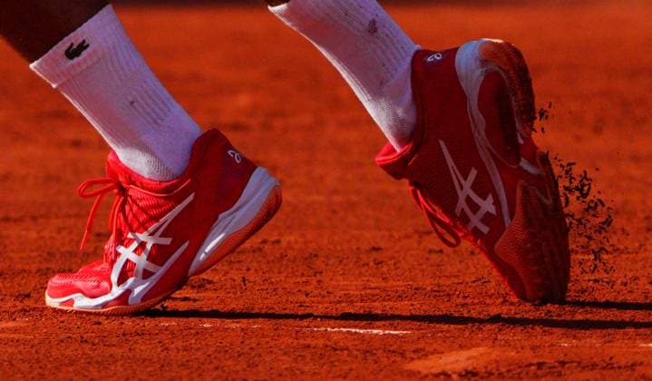 Mandatory Credit: Photo by Javier Garcia Shutterstock (13949267gj) The Asics tennis shoes of Novak Djokovic French Open Tennis, Day 10, Roland Garros, Paris, France - 06 June 2023 French Open Tennis, Day 10, Roland Garros, Paris, France - 06 June 2023  Copyright: xJavierxGarcia Shutterstockx 13949267gj