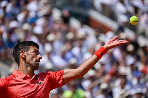 (230607) -- PARIS, June 7, 2023 -- Novak Djokovic competes during the men s singles quarterfinal match between Novak Djokovic of Serbia and Karen Khachanov of Russia at the French Open tennis tournament at Roland Garros in Paris, France, on June 6, 2023. (Photo by Xinhua) (SP)FRANCE-PARIS-TENNIS-ROLAND GARROS-FRENCH OPEN-MEN S SINGLES JulienxMattia 