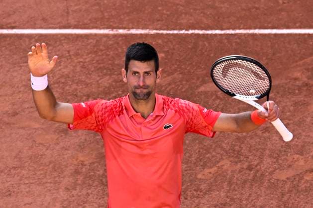 (230607) -- PARIS, June 7, 2023 -- Novak Djokovic celebrates after winning the men s singles quarterfinal match between Novak Djokovic of Serbia and Karen Khachanov of Russia at the French Open tennis tournament at Roland Garros in Paris, France, on June 6, 2023. (Photo by Xinhua) (SP)FRANCE-PARIS-TENNIS-ROLAND GARROS-FRENCH OPEN-MEN S SINGLES JulienxMattia 