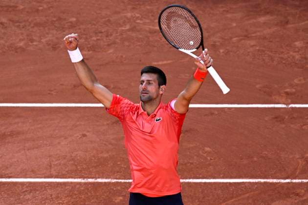 (230607) -- PARIS, June 7, 2023 -- Novak Djokovic celebrates after winning the men s singles quarterfinal match between Novak Djokovic of Serbia and Karen Khachanov of Russia at the French Open tennis tournament at Roland Garros in Paris, France, on June 6, 2023. (Photo by Xinhua) (SP)FRANCE-PARIS-TENNIS-ROLAND GARROS-FRENCH OPEN-MEN S SINGLES JulienxMattia 