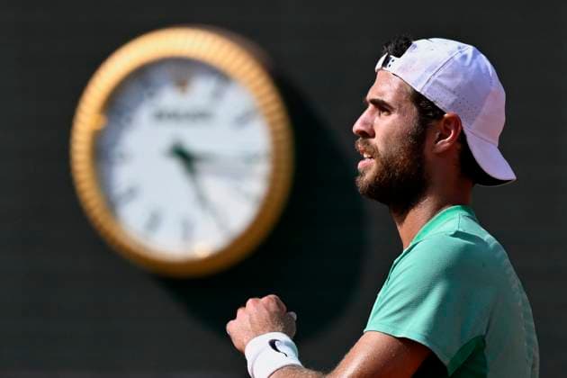 (230607) -- PARIS, June 7, 2023 -- Karen Khachanov reacts during the men s singles quarterfinal match between Novak Djokovic of Serbia and Karen Khachanov of Russia at the French Open tennis tournament at Roland Garros in Paris, France, on June 6, 2023. (Photo by Xinhua) (SP)FRANCE-PARIS-TENNIS-ROLAND GARROS-FRENCH OPEN-MEN S SINGLES JulienxMattia 