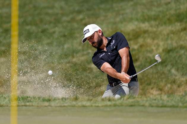 DUBLIN, OH - JUNE 04: Stephan Jaeger of Germany hits out of a greenside bunker at the 14th hole during the final round of the Memorial Tournament presented by Workday at Muirfield Village Golf Club on June 04, 2023 in Dublin, Ohio. (Photo by Joe Robbins Icon Sportswire) GOLF: JUN 04 PGA, Golf Herren - the Memorial Tournament presented by Workday EDITORIAL USE ONLY Icon5732306041034