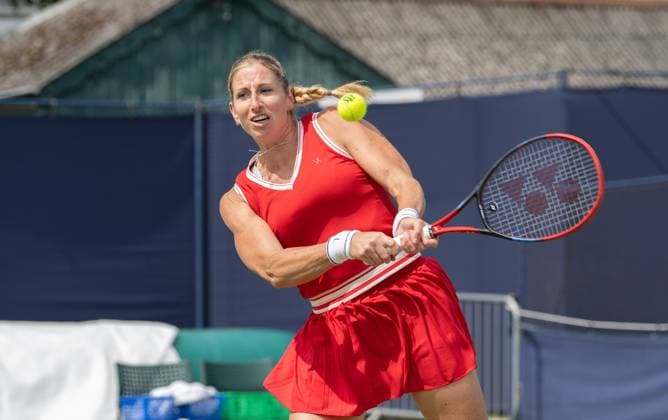 Magali KEMPEN (BEL) playing her match against Harriet Dart (GBR) during the first round of the W100 Surbiton Trophy 2023 during the 3rd day of the 2023 at Surbiton Lawn Tennis Club, Surbiton, England on the 7th June 2023. Copyright: xAlanxStanfordx PMI-5582-0006