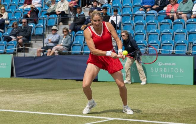 Magali KEMPEN (BEL) playing her match against Harriet Dart (GBR) during the first round of the W100 Surbiton Trophy 2023 during the 3rd day of the 2023 at Surbiton Lawn Tennis Club, Surbiton, England on the 7th June 2023. Copyright: xAlanxStanfordx PMI-5582-0009