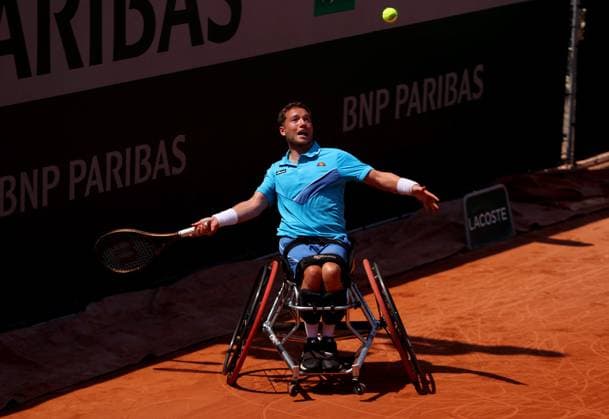 Mandatory Credit: Photo by Ella Ling Shutterstock (13949270p) Alfie Hewett of GBR in action French Open Tennis, Day 11, Roland Garros, Paris, France - 07 June 2023 French Open Tennis, Day 11, Roland Garros, Paris, France - 07 June 2023  Copyright: xEllaxLing Shutterstockx 13949270p
