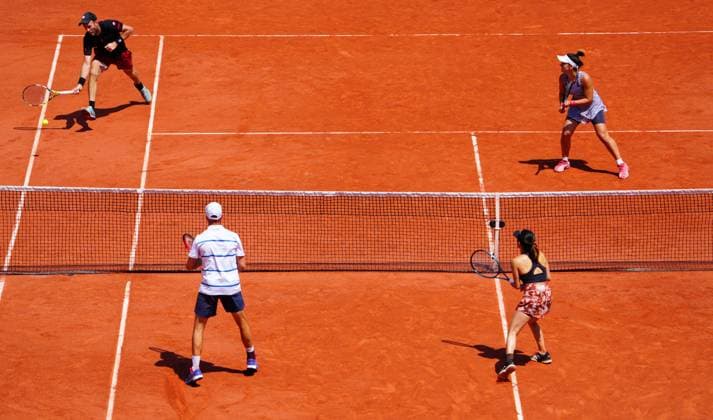 Mandatory Credit: Photo by Javier Garcia Shutterstock (13949272b) Mixed Doubles Final action as Miyu Kato and Tim Puetz take on Bianca Andreescu and Michael Venus, top French Open Tennis, Day 12, Roland Garros, Paris, France - 08 June 2023 French Open Tennis, Day 12, Roland Garros, Paris, France - 08 June 2023  Copyright: xJavierxGarcia Shutterstockx 13949272b