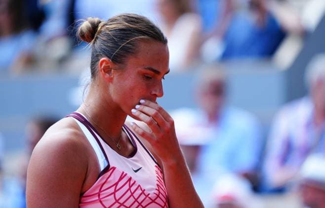 Mandatory Credit: Photo by Javier Garcia Shutterstock (13949272t) Aryna Sabalenka reacts French Open Tennis, Day 12, Roland Garros, Paris, France - 08 June 2023 French Open Tennis, Day 12, Roland Garros, Paris, France - 08 June 2023  Copyright: xJavierxGarcia Shutterstockx 13949272t