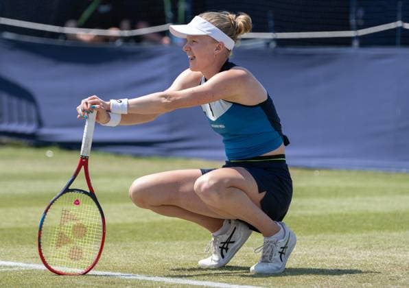 Harriet Dart (GBR) shows her frustration during her match against Tatjana Maria (GER) in round two of the W100 Surbiton Trophy on day 4 of the Surbiton Trophy at Surbiton Lawn Tennis Club, Surbiton, England on the 8th June 2023. Copyright: xAlanxStanfordx PMI-5583-0102
