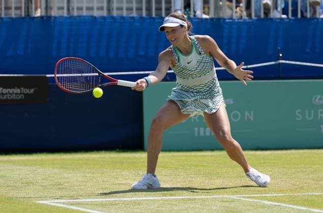 Tatjana Maria (GER) during her match against Harriet Dart (GBR) in round two of the W100 Surbiton Trophy on day 4 of the Surbiton Trophy at Surbiton Lawn Tennis Club, Surbiton, England on the 8th June 2023. Copyright: xAlanxStanfordx PMI-5583-0140