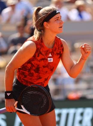 Mandatory Credit: Photo by Ella Ling Shutterstock (13949274v) Karolina Muchova of Czech Republic celebrates French Open Tennis, Day 12, Roland Garros, Paris, France - 08 June 2023 French Open Tennis, Day 12, Roland Garros, Paris, France - 08 June 2023  Copyright: xEllaxLing Shutterstockx 13949274v