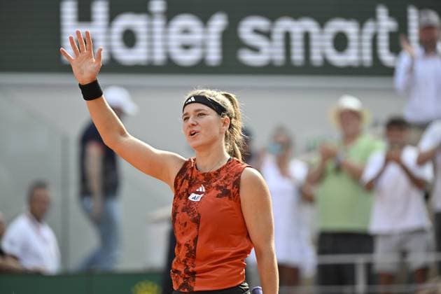 Tennis : Roland Garros 2023 - France - Karolina Muchova - Republique Tcheque se qualifie pour la finale dames Tennis : Roland Garros 2023 - France - 08 06 23 ChrysleneCaillaud Panoramic 