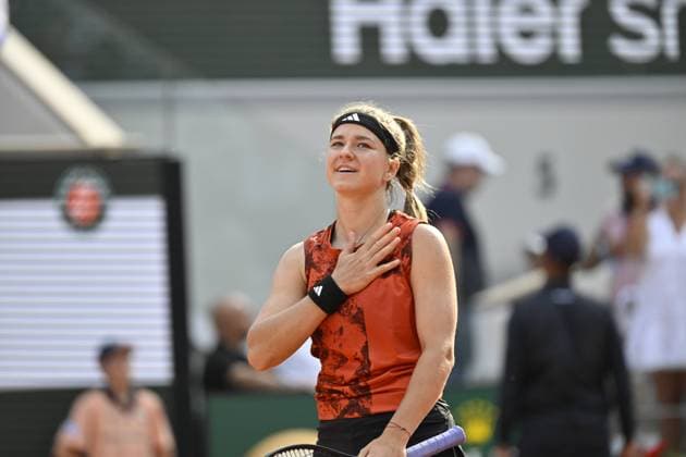 Tennis : Roland Garros 2023 - France - Karolina Muchova - Republique Tcheque se qualifie pour la finale dames Tennis : Roland Garros 2023 - France - 08 06 23 ChrysleneCaillaud Panoramic 