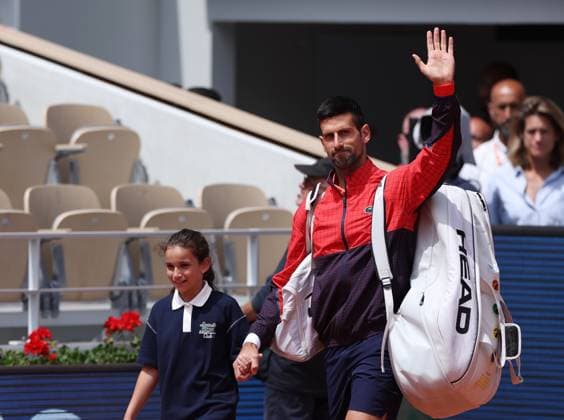 (230609) -- PARIS, June 9, 2023 -- Novak Djokovic of Serbia arrives prior to the men s singles semifinals between Novak Djokovic of Serbia and Carlos Alcaraz of Spain at the French Open tennis tournament at Roland Garros in Paris, France, June 9, 2023. ) (SP)FRANCE-PARIS-TENNIS-ROLAND GARROS-FRENCH OPEN-MEN S SINGLES GaoxJing 
