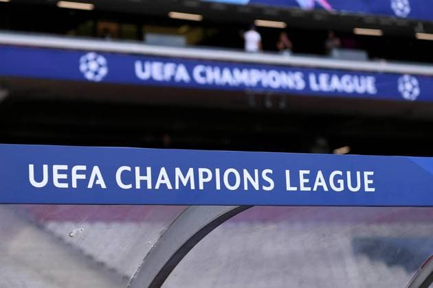 Soccer Champions League final final training Inter Milan on 09 06 2023 at Ataturk Olympic Stadium in Istanbul lettering logo UEFA Champions League xHDx