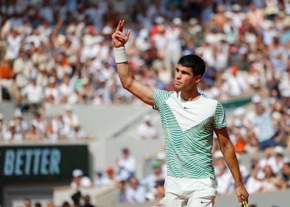 Carlos Alcaraz ESP makes fist and cheers,jubilation, joy,emotion, mens singles, semifinals Copyright: xJuergenxHasenkopfx