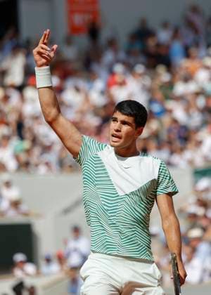 Carlos Alcaraz ESP makes fist and cheers,jubilation, joy,emotion, mens singles, semifinals Copyright: xJuergenxHasenkopfx