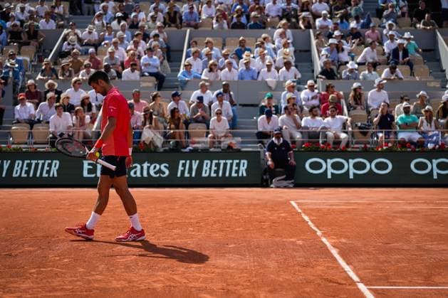 French Open, Roland Garros: Carlos Alcaraz Garfia - Novak Djokovic Paris, Frankrike 20230609. Novak Djokovic under semifinalen i tennis mellom Carlos Alcaraz Garfia fra Spania og Novak Djokovic fra Serbia under Roland-Garros-turneringen i Paris. Foto: Beate Oma Dahle NTB Paris Frankrike EDITORIAL USE ONLY. RESTRICTED USE FOR BETTING COMPANIES Ref:_SPO_BNCVm2W2mUj4f4.jpg  Copyright: xBeatexOmaxDahlex xNTBx