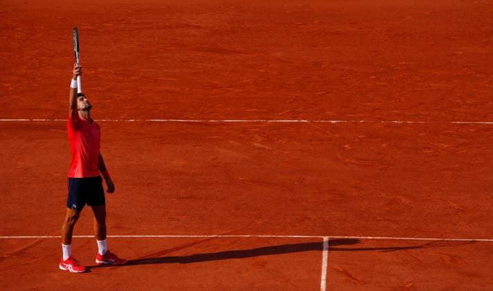 Mandatory Credit: Photo by Javier Garcia Shutterstock (13949278ac) Novak Djokovic celebrates his semi final win French Open Tennis, Day 13, Roland Garros, Paris, France - 09 June 2023 French Open Tennis, Day 13, Roland Garros, Paris, France - 09 June 2023  Copyright: xJavierxGarcia Shutterstockx 13949278ac