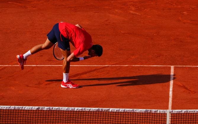 Mandatory Credit: Photo by Javier Garcia Shutterstock (13949278af) Novak Djokovic celebrates his semi final win French Open Tennis, Day 13, Roland Garros, Paris, France - 09 June 2023 French Open Tennis, Day 13, Roland Garros, Paris, France - 09 June 2023  Copyright: xJavierxGarcia Shutterstockx 13949278af