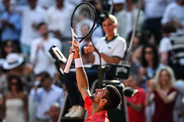 June 9, 2023, Paris, France, France: Novak DJOKOVIC of Serbia celebrates his victory during the thirteenth day of Roland-Garros 2023, French Open 2023, Grand Slam tennis tournament at the Roland-Garros Stadium on June 09, 2023 in Paris, France. Paris France - ZUMAm308 20230609_zsp_m308_024 Copyright: xMatthieuxMirvillex