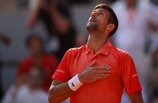 Mandatory Credit: Photo by Ella Ling Shutterstock (13949275av) Novak Djokovic of Serbia celebrates on match point French Open Tennis, Day 13, Roland Garros, Paris, France - 09 June 2023 French Open Tennis, Day 13, Roland Garros, Paris, France - 09 June 2023  Copyright: xEllaxLing Shutterstockx 13949275av