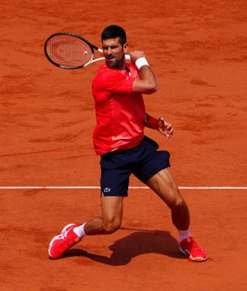 Mandatory Credit: Photo by Javier Garcia Shutterstock (13949278cr) Novak Djokovic in semi final action French Open Tennis, Day 13, Roland Garros, Paris, France - 09 June 2023 French Open Tennis, Day 13, Roland Garros, Paris, France - 09 June 2023  Copyright: xJavierxGarcia Shutterstockx 13949278cr