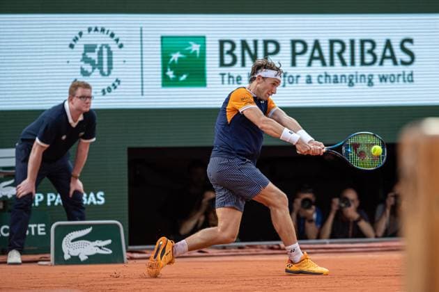 Roland Garros 2023 - Day 13 Casper Ruud returns the ball against Alexander Zverev at Roland Garros Grand Slam Tournament - Day 13 on June 09, 2023 in Paris, France. Paris France  Copyright: xRobertxSzaniszlox originalFilename:szaniszlo-notitle230609_npvp8.jpg