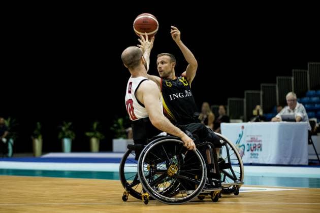 IWBF Wheelchair Basketball World Championship Dubai 2022, Canada Germany, 10 06 2023 Lee Melymick Canada, 10 , Thomas Boehme Germany, 13 IWBF Wheelchair Basketball World Championship Dubai 2022, Canada Germany, Dubai, World Trade Center Copyright: xBEAUTIFULxSPORTS Wunderlx