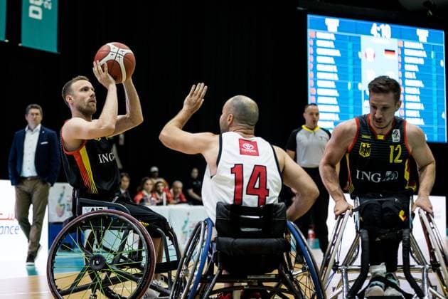 IWBF Wheelchair Basketball World Championship Dubai 2022, Canada Germany, 10 06 2023 Thomas Boehme Germany, 13 , Tyler Miller Canada, 14 IWBF Wheelchair Basketball World Championship Dubai 2022, Canada Germany, Dubai, World Trade Center Copyright: xBEAUTIFULxSPORTS Wunderlx