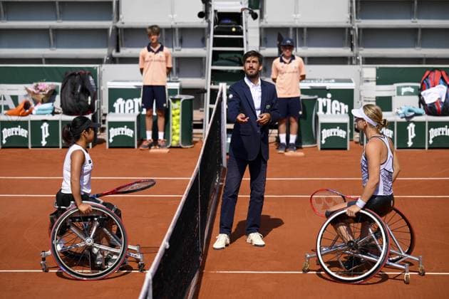 Diede De Groot (Ned) Yui Kamiji (Jpn) TENNIS : Roland Garros 2023 - Finale Dames Wheelchair - Paris - 10 06 2023 JBAutissier Panoramic 