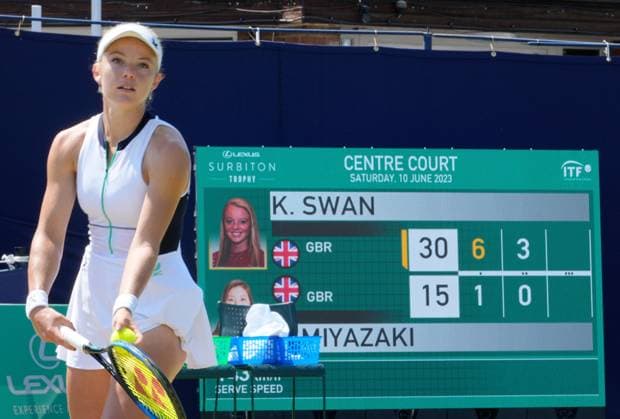 Mandatory Credit: Photo by Dave Shopland Shutterstock (13956575af) Great Britain s Katie Swan wins her semi final in straight sets Lexus Surbiton Trophy, Tennis, Day 7, Surbiton Racket & Fitness Club, London, UK - 10 June 2023 Lexus Surbiton Trophy, Tennis, Day 7, Surbiton Racket & Fitness Club, London, UK - 10 June 2023 Copyright: xDavexShopland Shutterstockx 13956575af