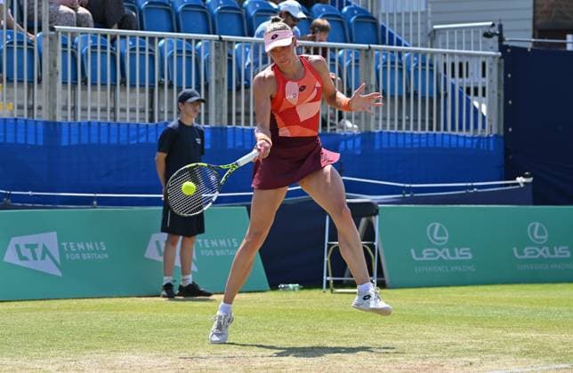 Yanina Wickmayer (BEL) playing Katie Boulter (GBR) in the semi finals of the W100 Surbiton Trophy during day 6 of the Surbiton Trophy, at Surbiton Lawn Tennis Club, Surbiton, England on the 10th June 2023. Copyright: xAlanxStanfordx PMI-5587-0088